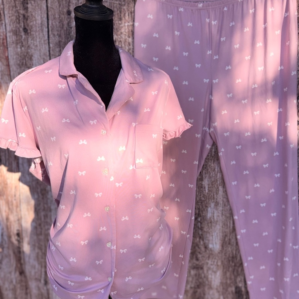 Laura Ashley Pink Bow Print Pajama Set
